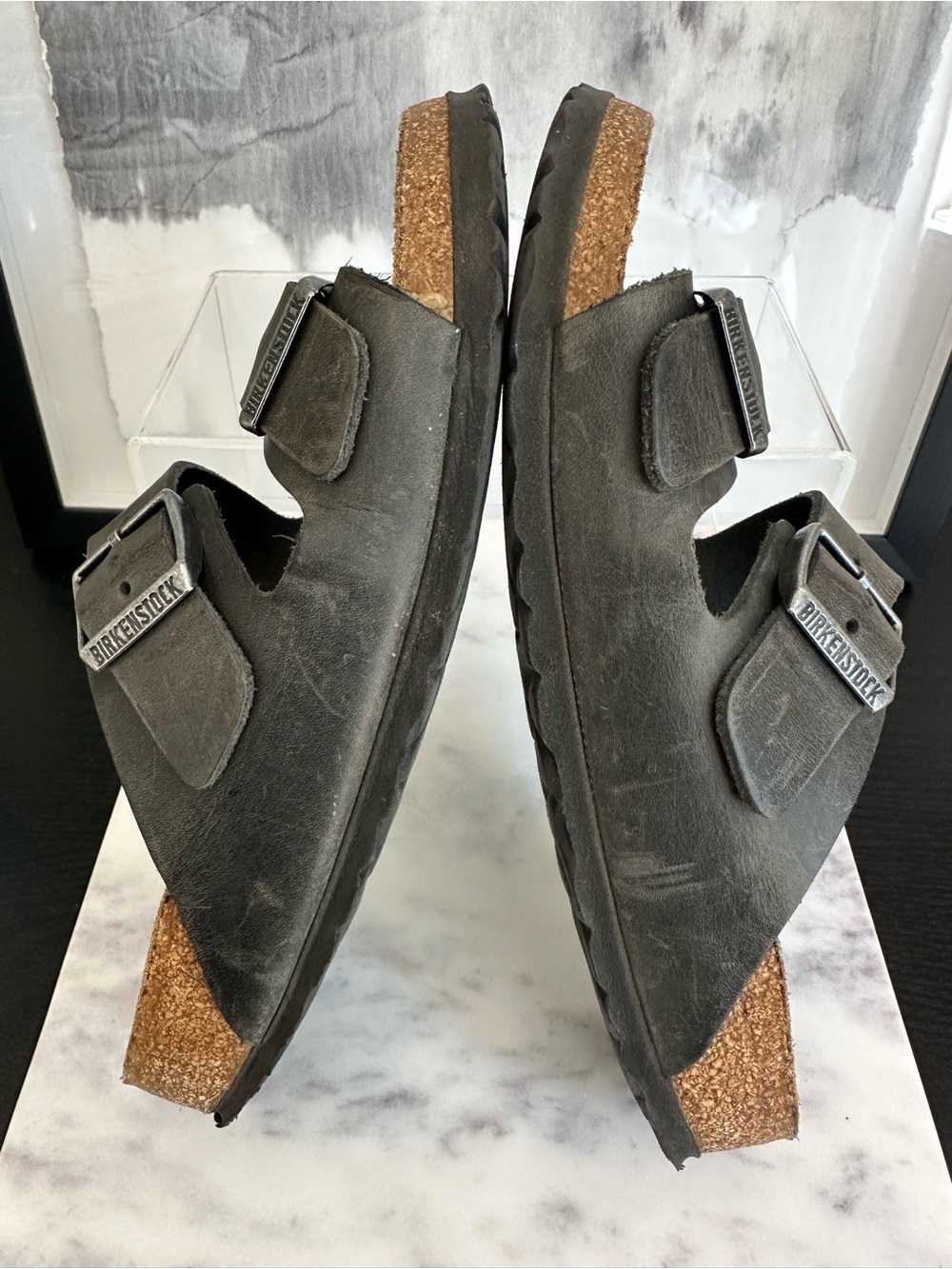 Birkenstock Two-Buckle Arizona Sandals - Charcoal Oiled Leather Size 36 - Picture 3 of 7